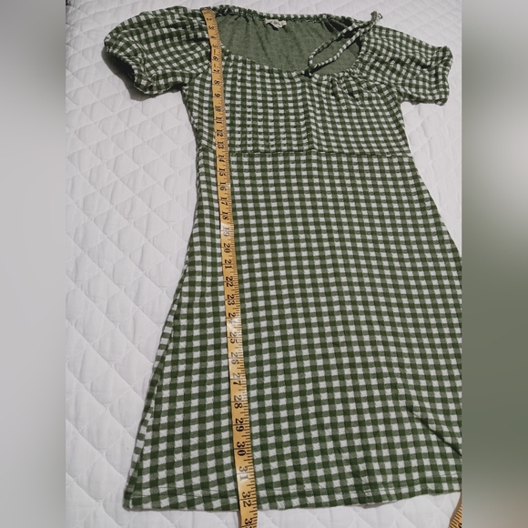 Madewell Jacquard Puff-Sleeve Mini Dress in Gingham Check Faded Palm Size XS - Picture 11 of 13
